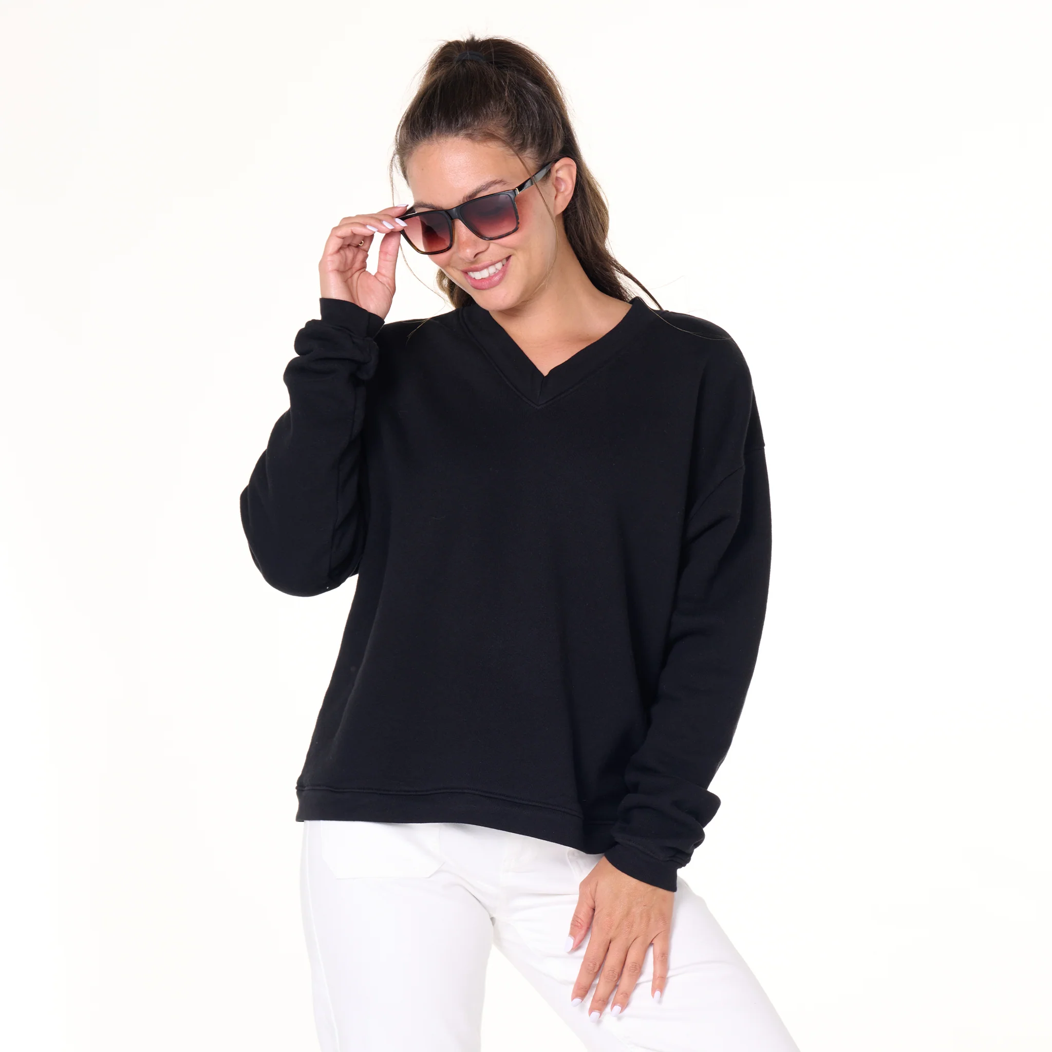 Crop Easy V Neck Sweatshirt - Image 3
