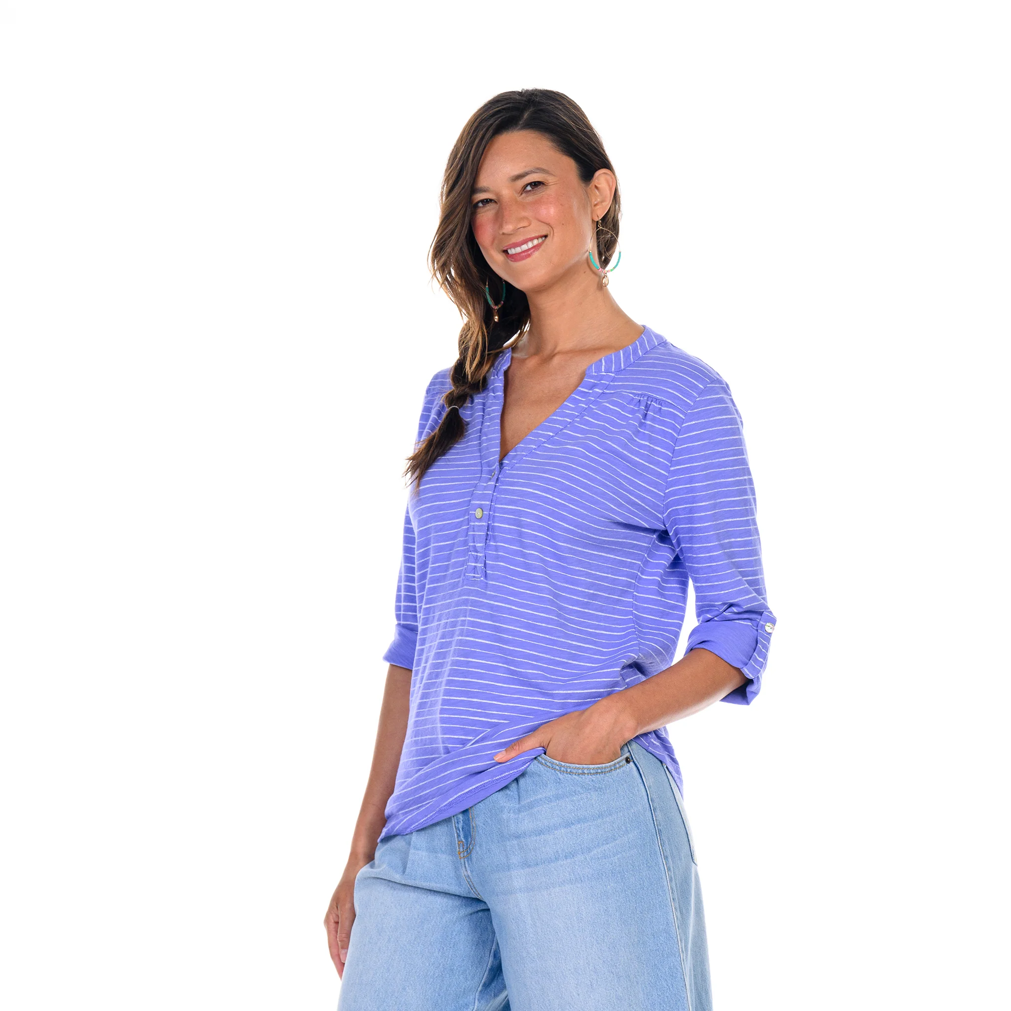 Ocean Stripe Buttonside Henley - Image 4