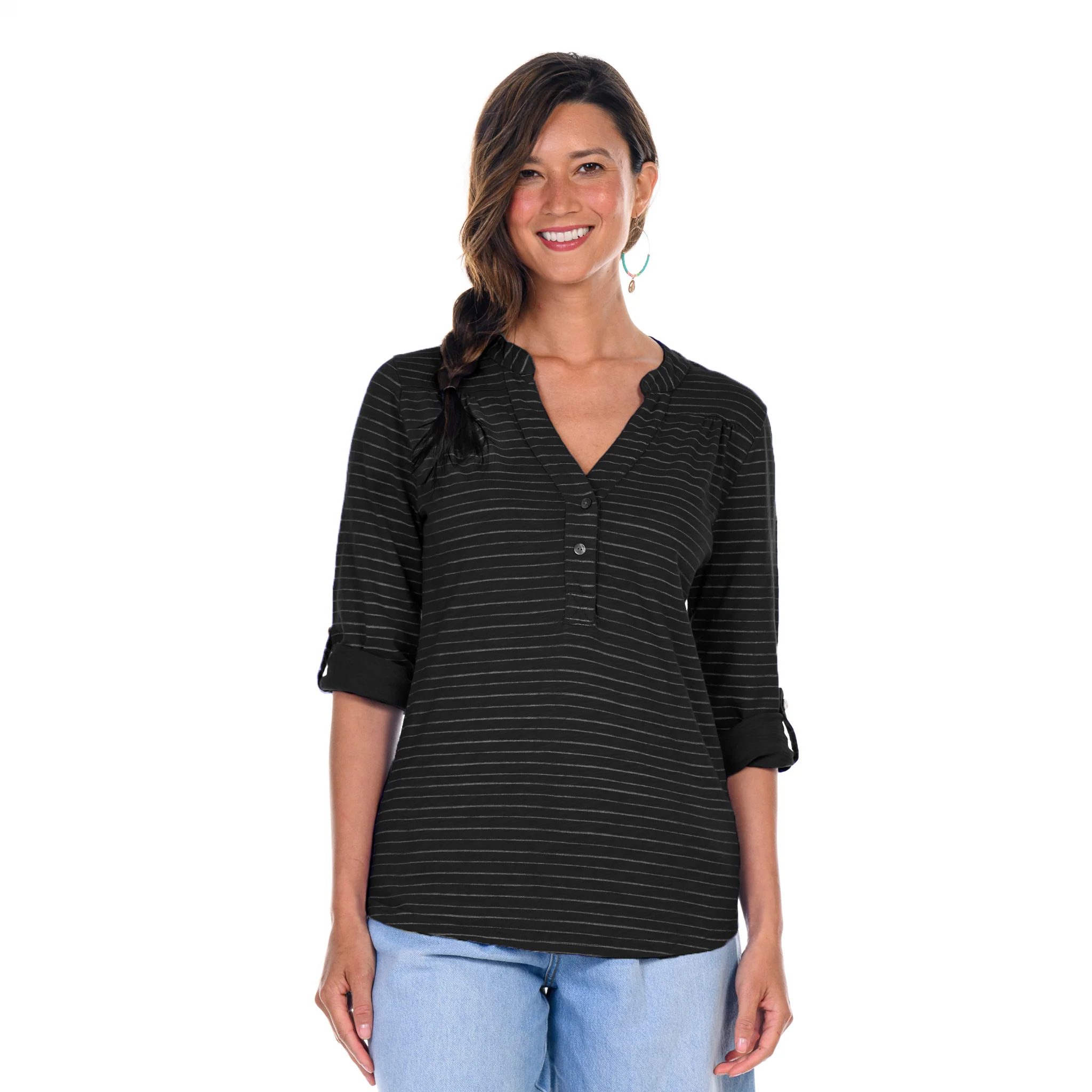 Ocean Stripe Buttonside Henley - Image 9